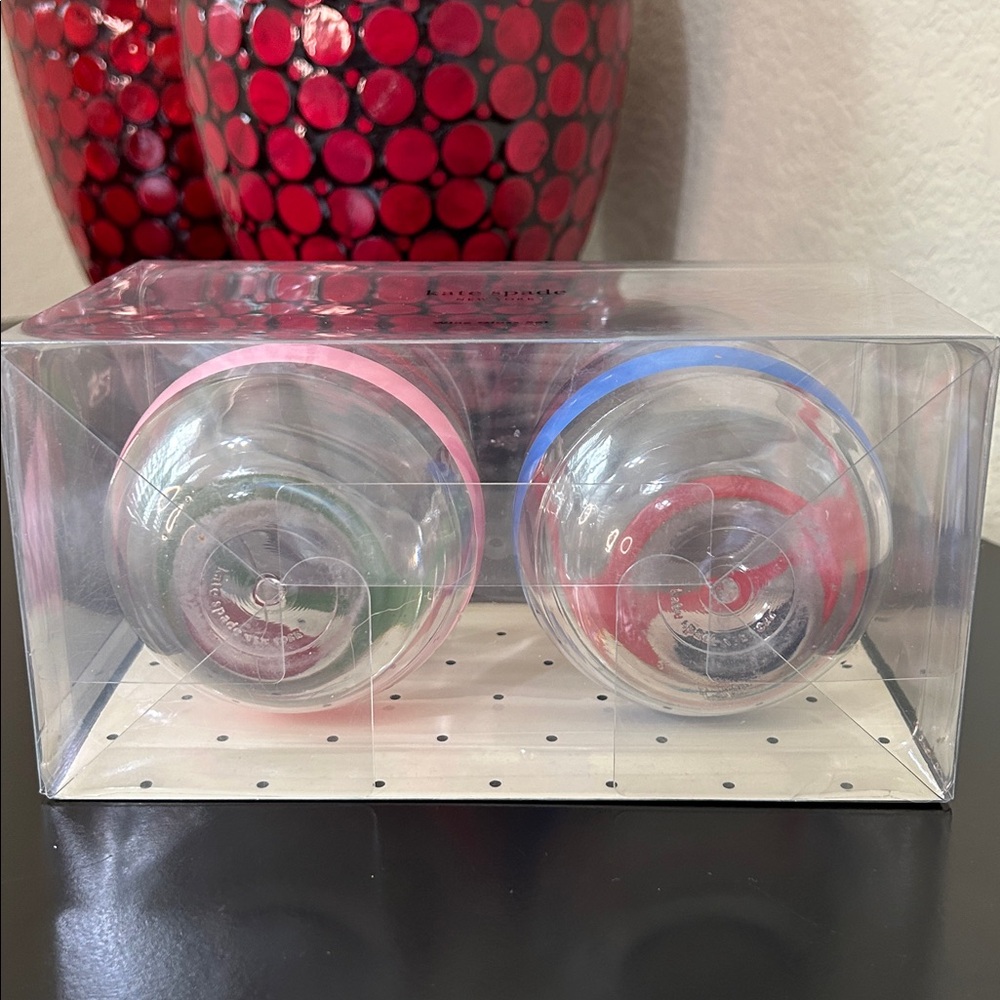 Kate Spade NIB Multicolor Striped Acrylic 14 oz Stemless 2-Piece Wine Glass Set - Picture 9 of 13